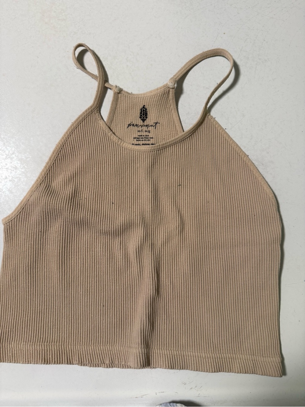 Free People Ribbed High-Neck Crop Tank - Beige